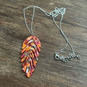 Multi colored feather necklace long